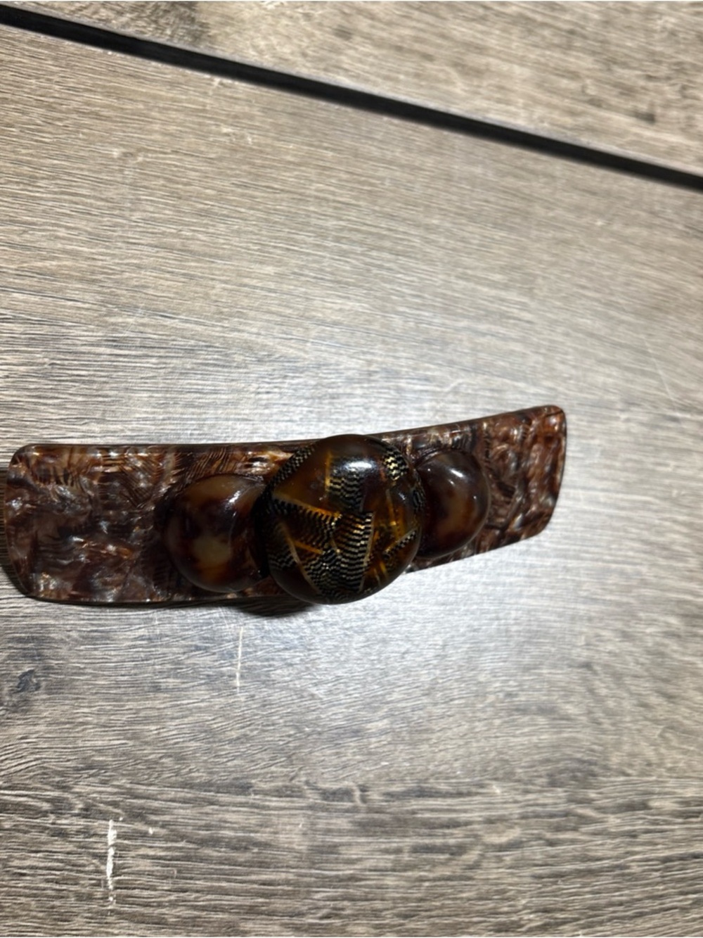 Vintage Brown Tortoise Color Oval  Plastic Hair Clip Barrette Made In France - Picture 2 of 5